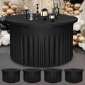 4 Pack Black Round Table Skirt, 48 Inch Diameter x 30 Inch Height, Stretch Polyester Spandex Tablecloth for 4ft Tables, Stain & Wrinkle Resistant for Wedding, Party, Banquet Decor
