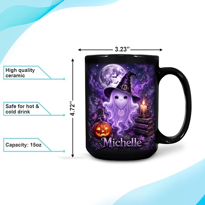 Hyturtle Personalized Halloween Ghost Mug, Custom Name Gift - Image 4