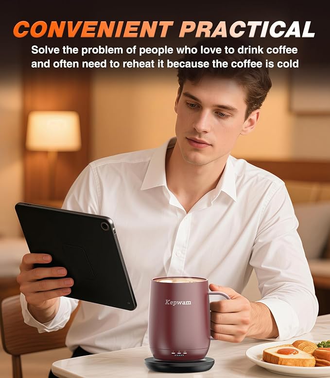 Kepwam Self-Heating Coffee Mug T2, 16oz Electric Heated Mug Hot Up to 149℉ | No - Image 6