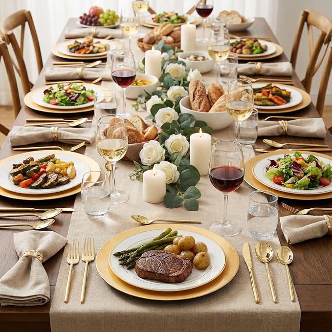Rubtlamp 90Pcs Gold Plastic Silverware, Gold Disposable Utensils, Plastic Cutlery Include 30 Plastic Knives, 60 Forks and Spoons, Fancy Plastic Silverware Heavy Duty for Party