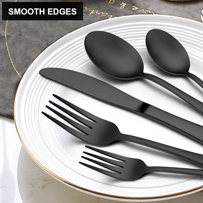 LIANYU 30 Piece Matte Black Silverware Set, Satin Finish Black Flatware Cutlery - Image 5