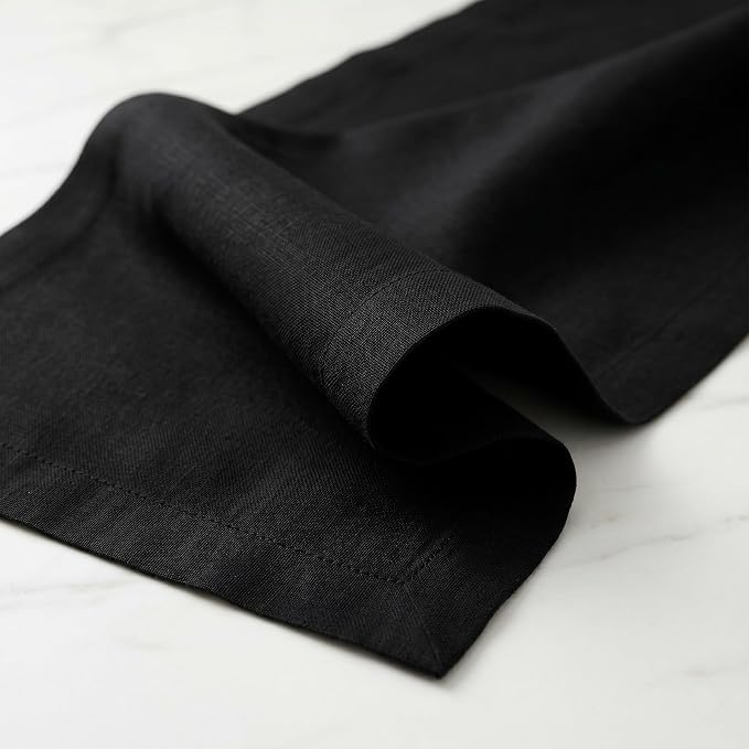 Solino Home 100% Linen Dining Table Runner Black Woven, Fete 14 x 48 in | Table - Image 4