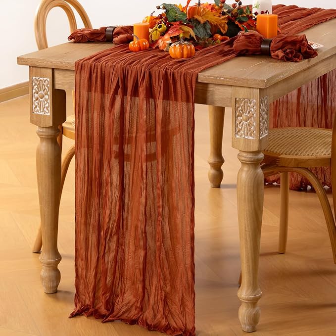Terracotta Cheesecloth Table Runner 10ft Boho Burnt Orange Fall Decor | - Image 2