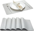 DOLOPL Faux Leather Placemats Set of 6, Wipeable Heat Resistant Table mats - Anti Slip Table Place Mats, Modern Washable Outdoor Placemats for Kitchen Dining Room Table Decorations, Light Gray
