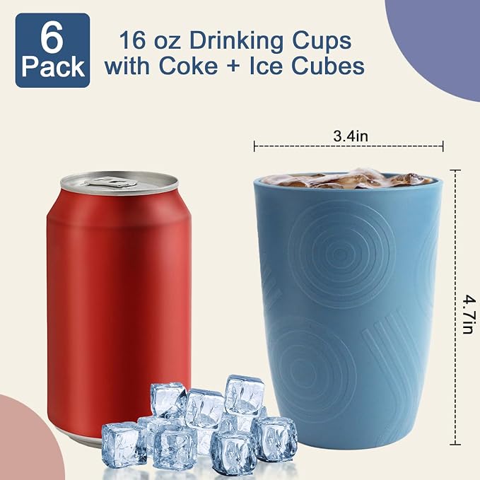16oz Plastic Drinking Glasses, Wheat Straw Cups Set of 6 - Image 2