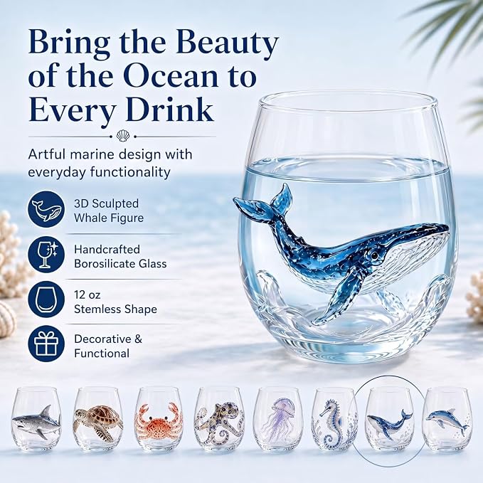 White Seahorse 3D Ocean Glass, Handcrafted Artistic Wine Tumbler | Unique - Image 5
