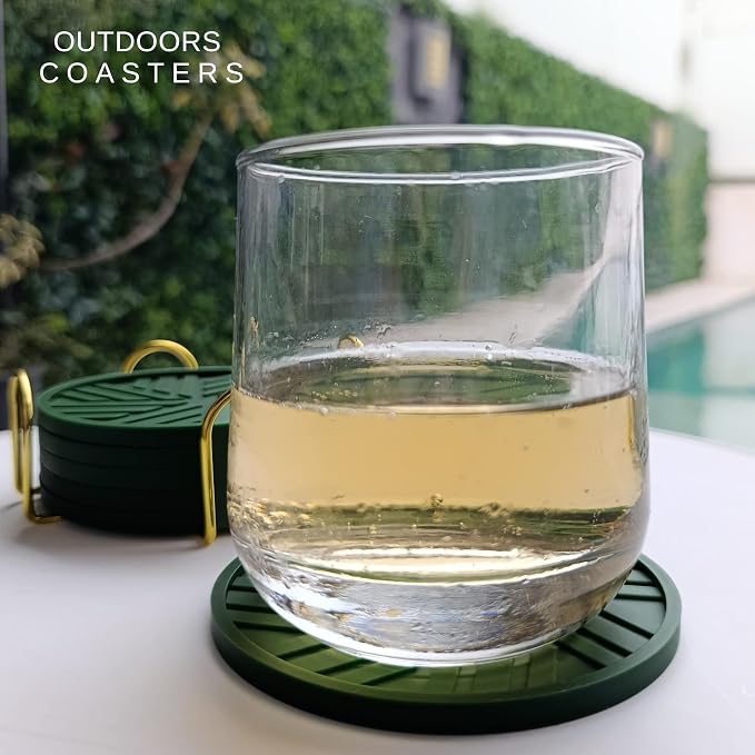 Silicone Drink Coasters, with Groove Patterns and Gold Holder - Image 7