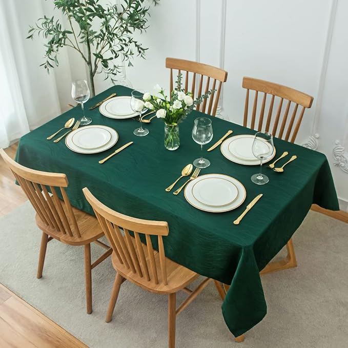 maxmill Jacquard Table Cloth Swirl Pattern Spillproof Wrinkle Resistant Water Proof Heavy Weight Soft Tablecloth for Kitchen Dinning Tabletop, Christmas Parties, Rectangle 60 x 140 Inch, Hunter Green