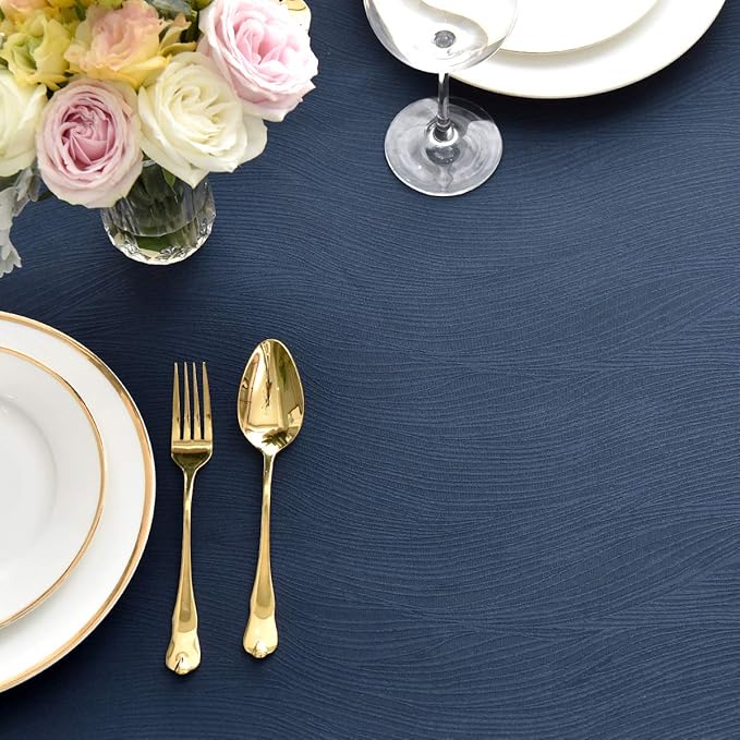 maxmill Square Table Cloth Swirl Design Water Proof Wrinkle Free Heavy Weight Soft Tablecloth Decorative Fabric Table Cover for Outdoor and Indoor Use Square 70 x 70 Inch Navy Blue