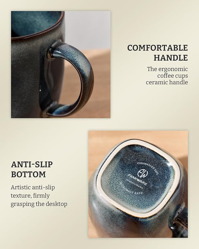 famiware Coffee Mugs Set of 4, Ocean Square 13oz Coffee Cup Set - Image 7
