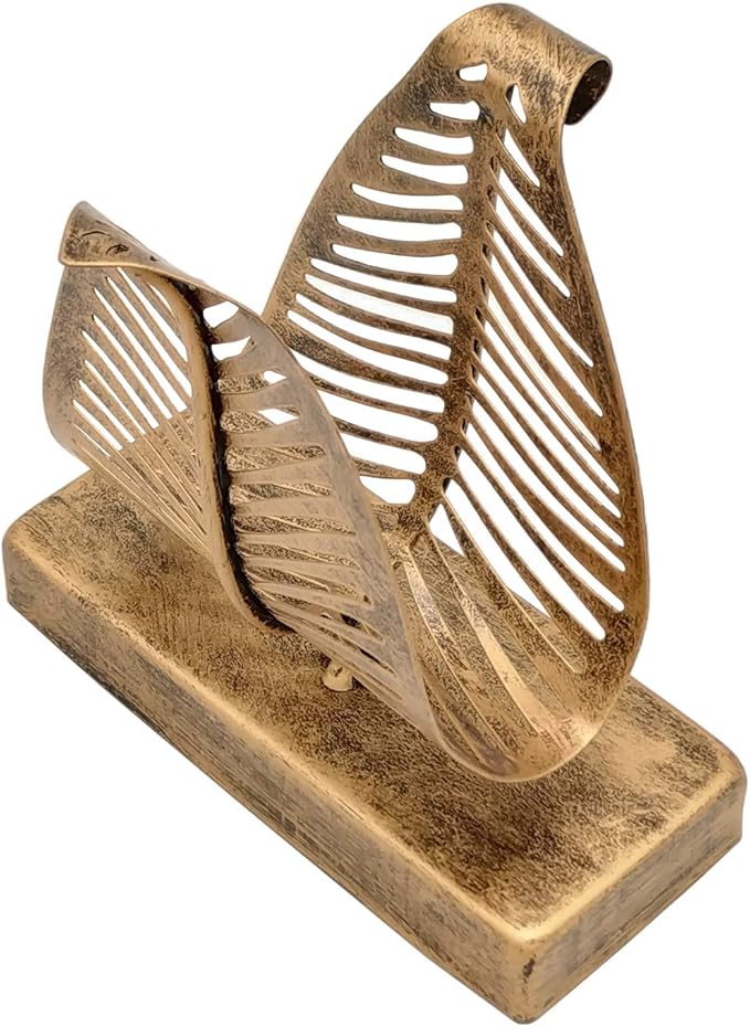 OwlGift Freestanding Modern Napkin Holder with Leaf Design, Tabletop Tissue Dispenser, Countertop Napkin Storage Organizer – Bronze