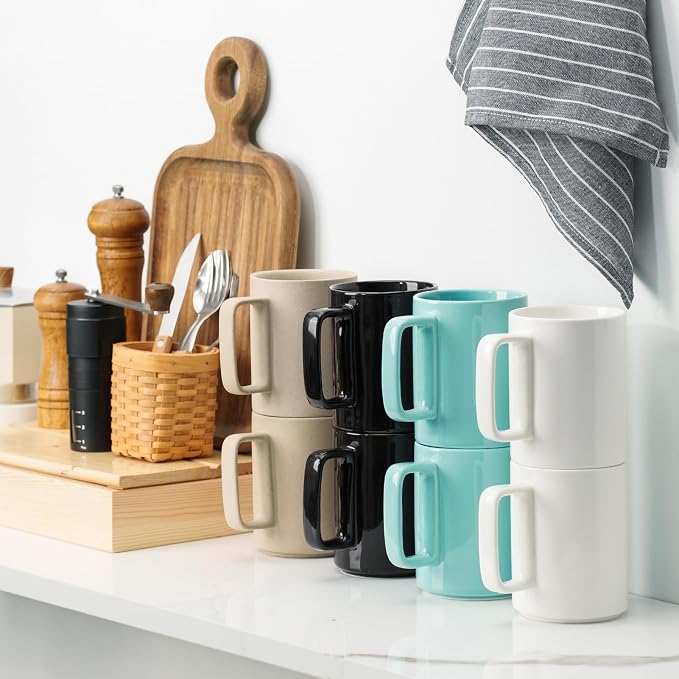 E-liu Large 15 Ounces Porcelain Coffee Mug Tea Mugs Set of 6 | Cups - Image 3