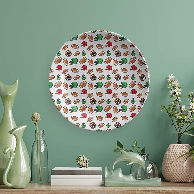 Ceramic Display Plate, American Football Ceramic Hanging Decorative Plate, Cartoon Style Rugby Icons Balls American, 6 Inch, Household Custom Ceramic Plate, Multicolor