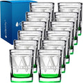 Personalized Square Shot Glasses Set of 12 Green Bottom 2oz Engraved Initial and Name Custom Gifts, Weddings, Birthdays, Party, Event, Decorations