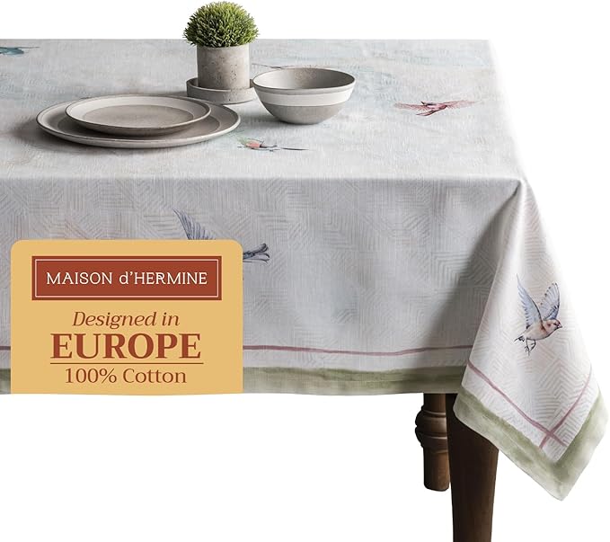 Maison d' Hermine Table Cloth Rectangle Table 100% Cotton 70 x 90 Inches Tablecloth Reusable Decorative for Dining Room Farmhouse Home Valentines Day Decorations Spring Summer - Flying Birds