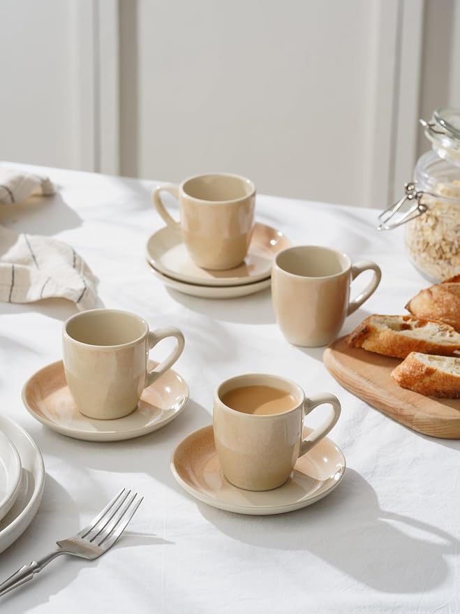 famiware 3oz Espresso Cups and Saucers, Honey Beige | Ceramic Small Coffee Mug - Image 5