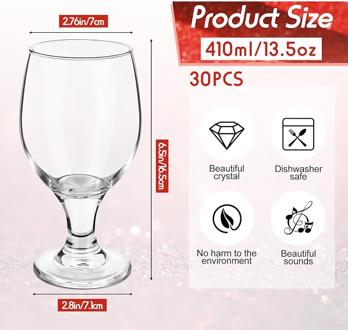 Patelai Set of 30 Water Goblet, 13.5 oz Clear Drinking Glasses Bulk Dishwasher - Image 2