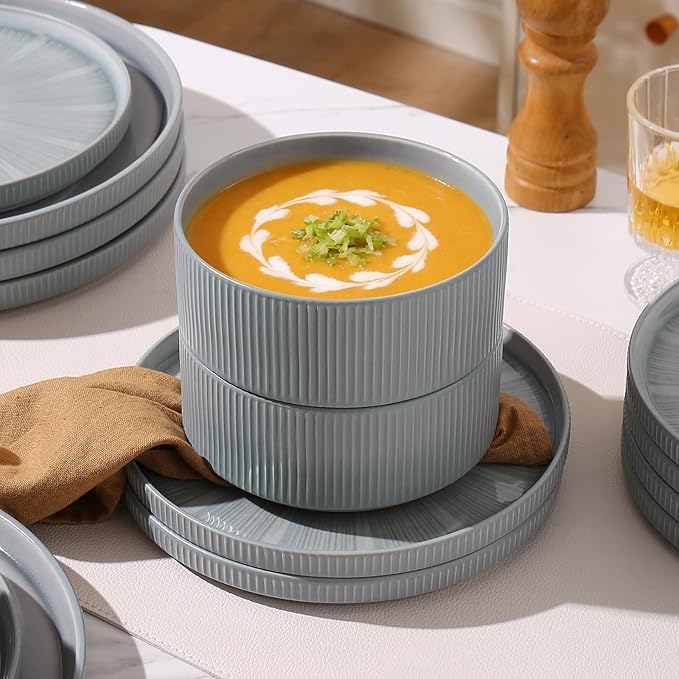 Dinnerware Sets for 8, Ceramic Plates and Bowls Set 24 Piece Dinnerware Chip Resistant Stoneware, Dishwasher and Microwave Safe-Blue