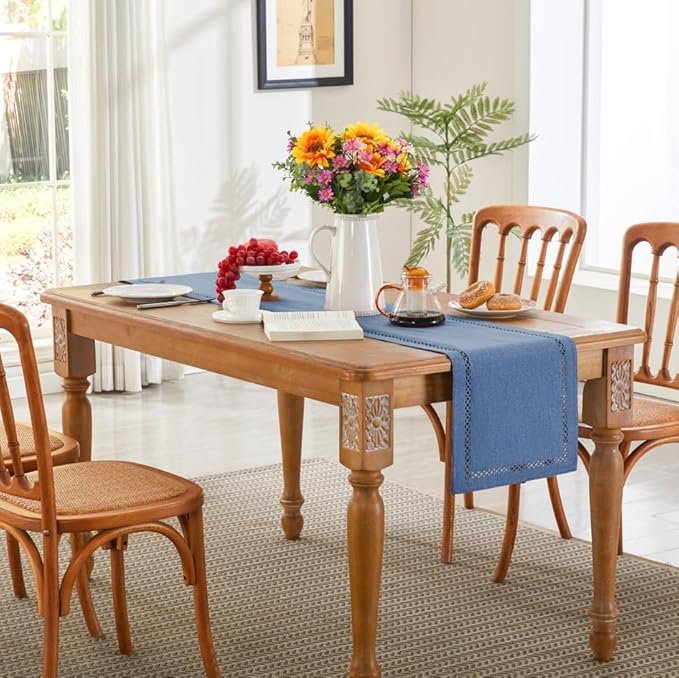 Rustic Burlap Table Runner, Machine Washable, Thick Textured Lattice Cutwork - Image 5