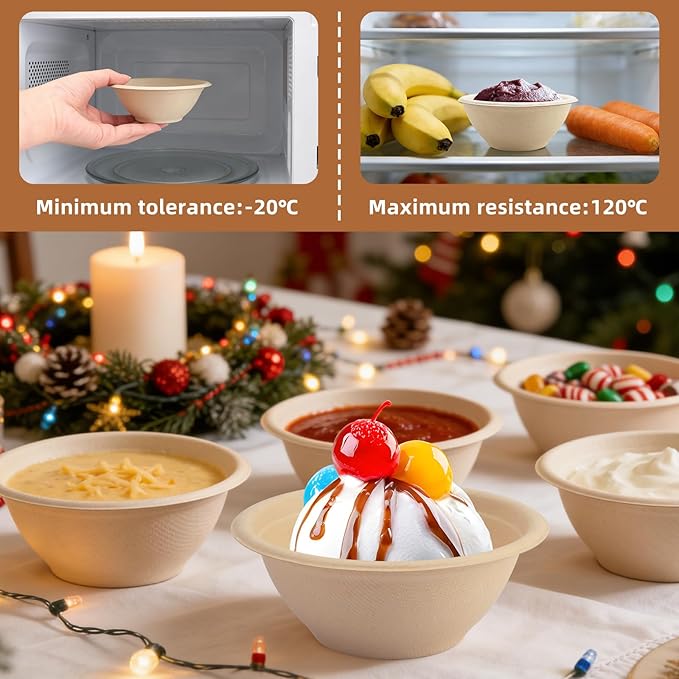 LeonBach 100 Pack 6oz Natural Bagasse Fiber Bowls, Small Disposable Paper Bowls Microwavable Safe Sample Snack Cups Charcuterie Serving Cups for Sauce Portion Condiment Ice Cream Desserts