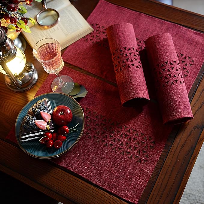 ARTABLE Burgundy Rectangle Fabric Placemats Set of 4 Table Mats 12 x 18 in | - Image 2
