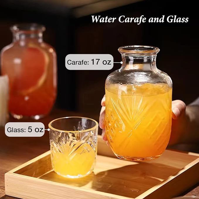 Bedside Water Carafe and Glass Set, Mfacoy 17 OZ Glasses Pitcher & 5 OZ Cup - Image 3