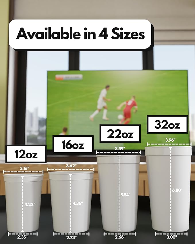 PartyPrints 100 Pack 16 oz White Reusable Blank Plastic Cups, Stadium Cups Bulk - Image 4
