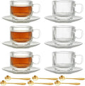 Atarvana 6 Pack Glass Tea Cups and Saucers Set by Atarvana