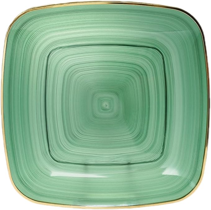" OCCASIONS " 100 Plates Pack,(50 Guests) Premium Wedding Party Disposable Plastic Plates Set -50 x 10'' Dinner + 50 x 7'' Salad/Dessert (Belize Square in Green & Gold)