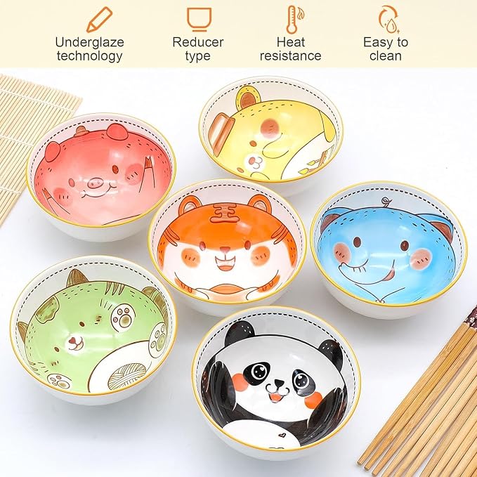 6 PCS Ceramic Rice Bowls, Cute Cartoon Small Dessert Bowl, Cereal Bowls Serving - Image 4