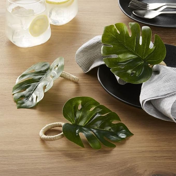 wonlex Monstera Napkin Rings Set of 8, Handmade Palm Tree Napkin Ring, Large - Image 3