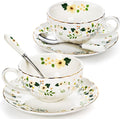 Lyellfe Set of 2 Tea Cup and Saucers | 6 Oz Floral Tea Cups by Lyellfe
