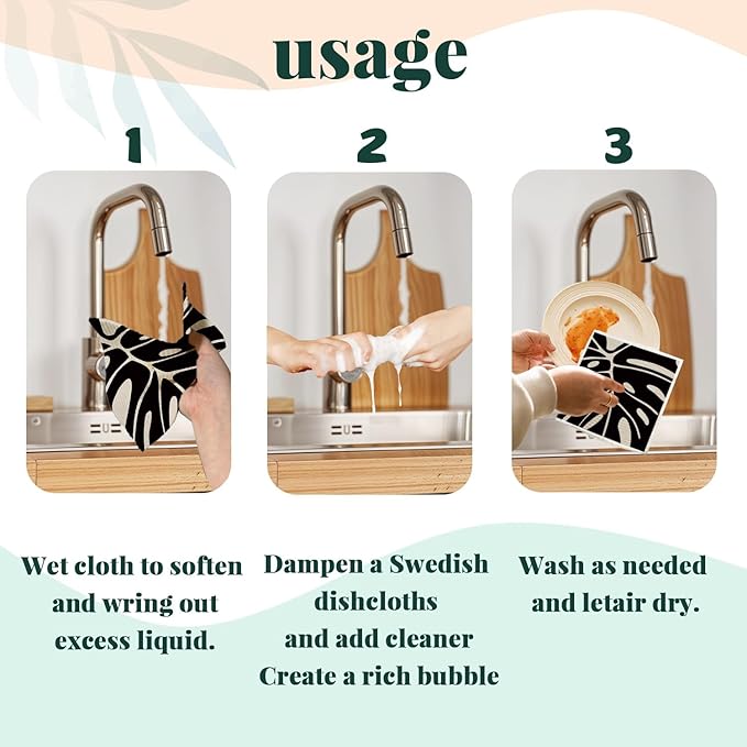 Swedish Dishcloths for Kitchen, Boho Botanical Floral Swedish DishCloths, Papaya Reusable Paper Towels Washable, 4 Pcs Dish Towels for Kitchen Party Home Housewarming Cleaning Cloths