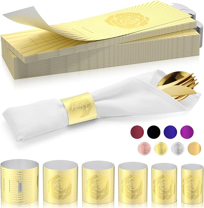 Christmas Napkin Rings Set of 200, 2 Colors in 1, Reusable Adjustable Napkin Bands for Holiday Parties, Wedding, Thanksgiving Table Decor, Waterproof Tear-Proof (Gold) Great Gift Idea