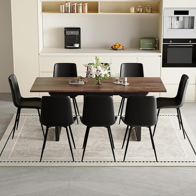 Extendable Dining Table Set for 8, 55"–71" Modern Wood Kitchen Table with 8 Upholstered Chairs, Space-Saving for Living Room Apartment, Sturdy & Comfortable, Easy Assembly