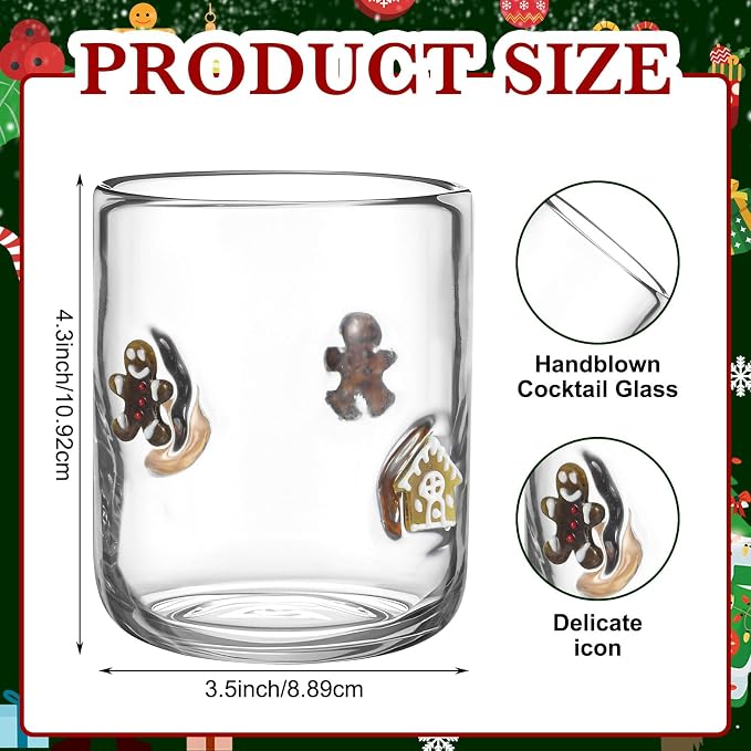 Skylety 2 Pcs Christmas Icon Juice Glass - 14 oz Gingerbread Man Stemless - Image 3