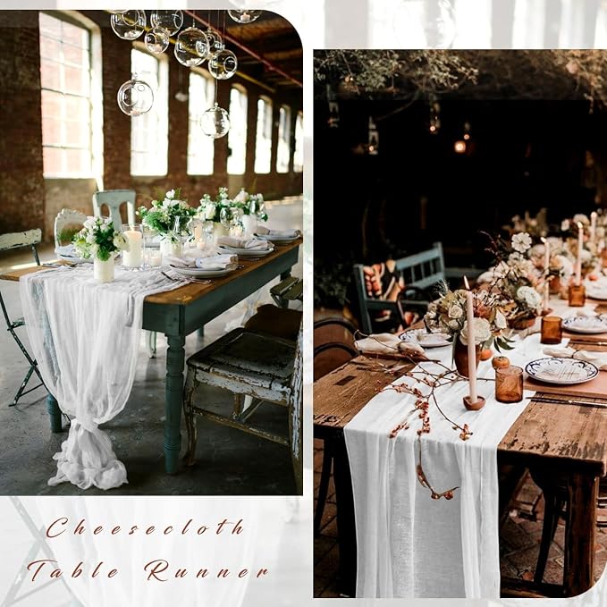 6 Pcs White Cheesecloth Table Runner 10FT Runner - Image 5
