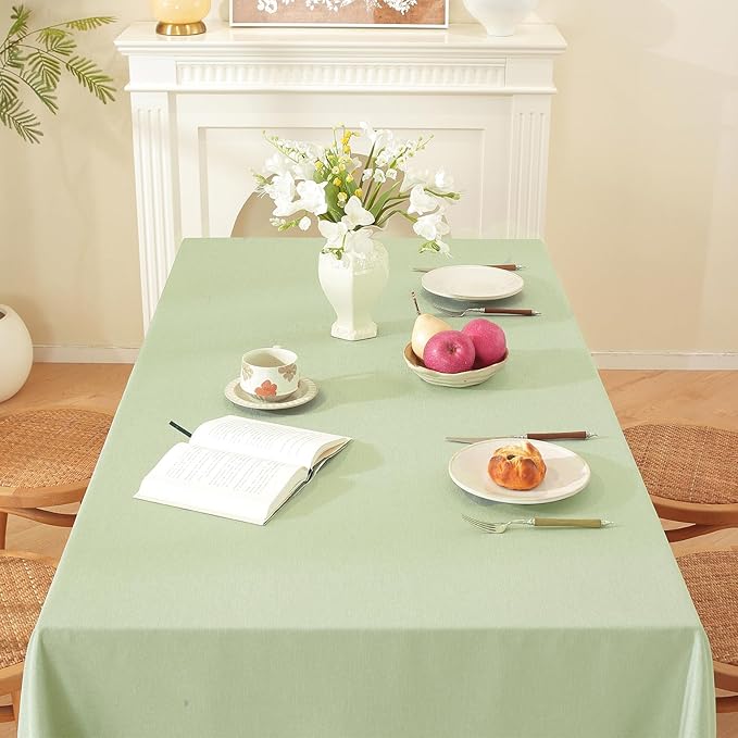 JIALE Spring Tablecloth, Heavy Duty Linen Style Textured Table Cloth Rectangle Tables, Wrinkle-Free Washable Waterproof Table Cover for Kitchen, Dining, Parties, 55"x75", Sage Green