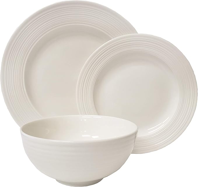 Tabletops Gallery Embossed Bone White Porcelain Round Dinnerware Collection- by TabletopsGallery