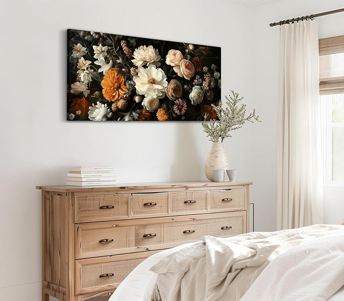 ADJUVANT Wall Art Vintage Floral Bouquet 40" L x 20" W, Flowers Peonies And Roses Canvas Painting Botanic Artwork Blossoms Prints Floral Wall Decor for Living Room Bedroom Dining Room Home Office