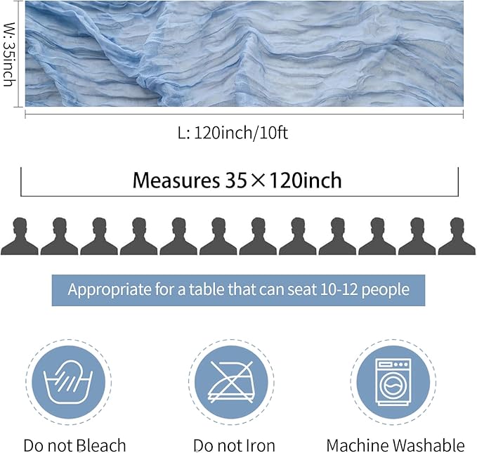 6 Packs Dusty Blue Cheesecloth Table Runner 35x120 Inch, 10FT Semi Sheer Boho - Image 6