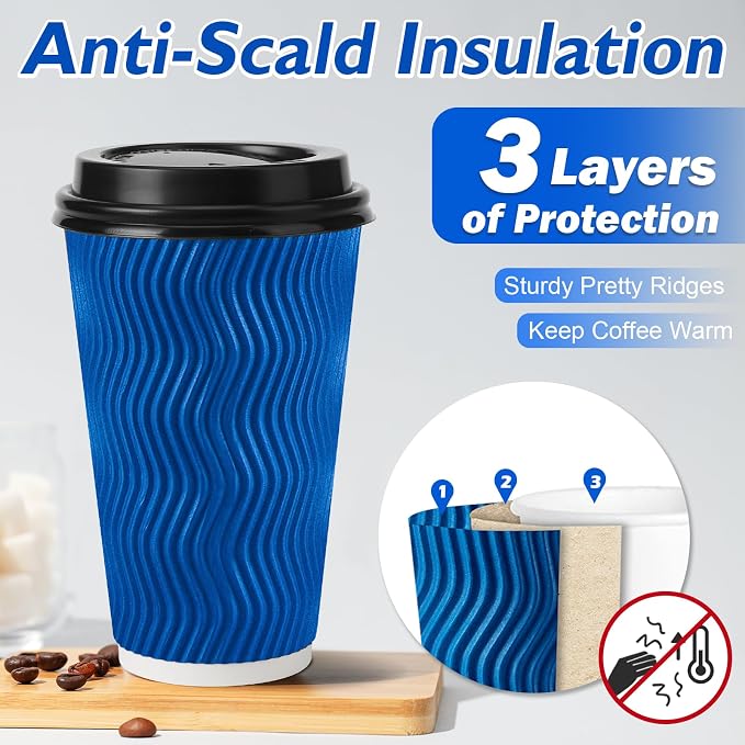 500 Pack 16 oz Insulated Disposable Paper Coffee Cups - Image 3