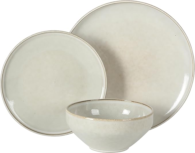 Gibson Elite White Sands Plates and Bowls Sets, 12-Piece Stoneware Dinnerware - Image 7