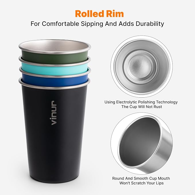 Stainless Steel Cups-16 oz Colorful Stackable Metal Drinking Glasses 4 Pcs | 16 - Image 2