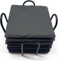 8 Pack 4 inch Square Slate Coasters with Metal Holder,Handmade Natural Rough Edge,with Integral Anti-Skid pad,Laser Engraving Blanks,Stone Coasters
