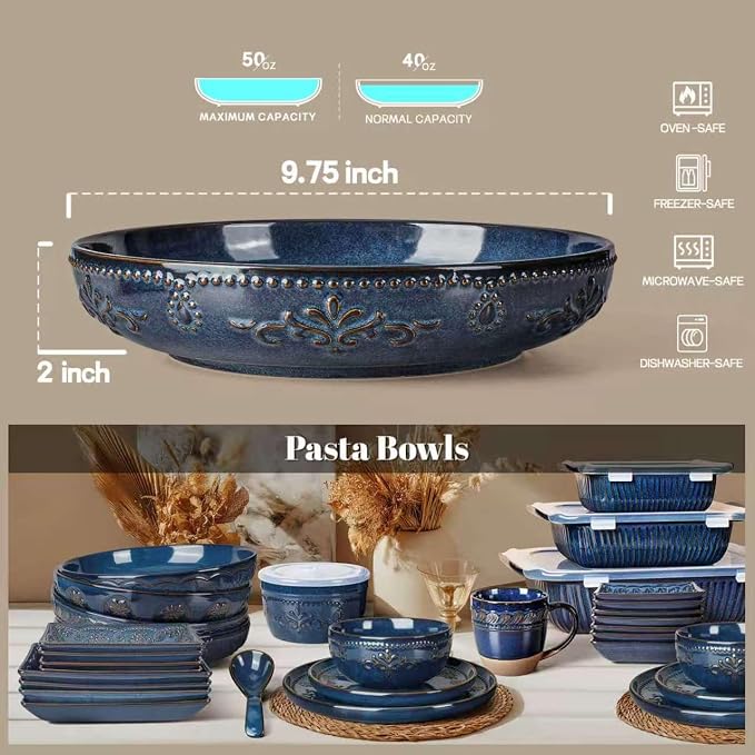 Pasta Bowls, 50oz Large Salad Serving Bowls, 9.75'' Plates Bowl Set of 4 - Image 3