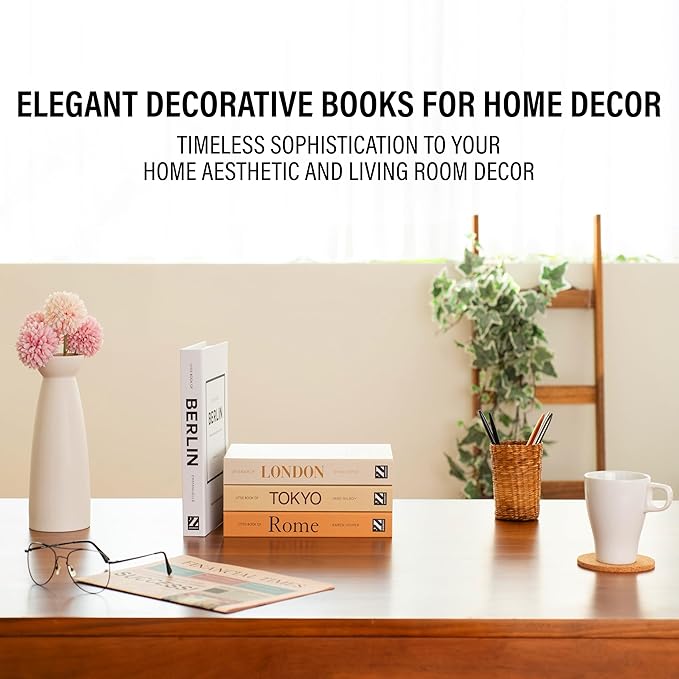 Mocha Medium | 4 PCS Faux Decorative Books for Home Decor | Not Real Books (Cardboard Boxes) | Coffee Table, Shelf Styling & Modern Aesthetic Accent Pieces for Living Room, Office