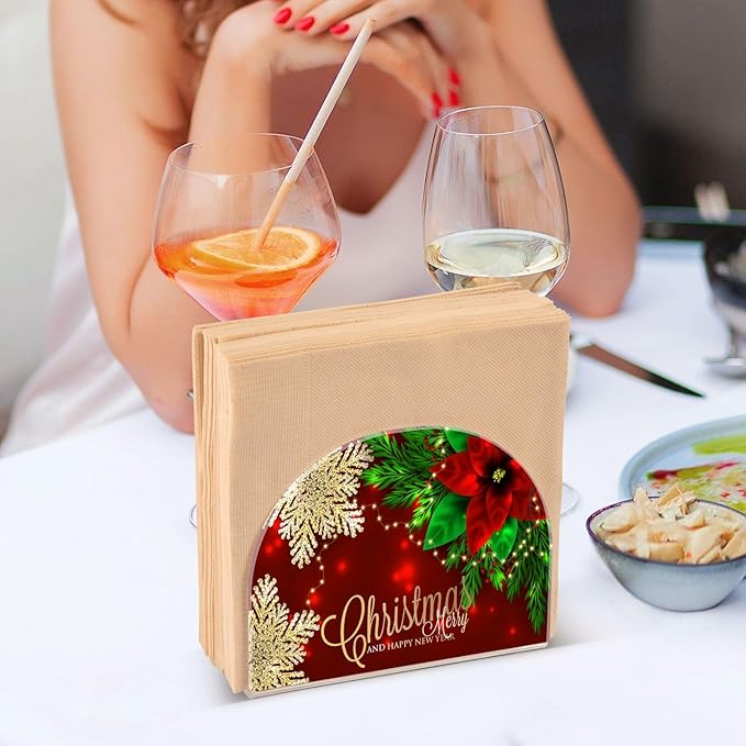 Napkin Holder Christmas Poinsettia and Snowflakes Crystal Clear Acrylic Napkin Holders Paper Napkin Holder Dining Table Dispenser for Kitchen Restaurant Home Decor Bar Accessories