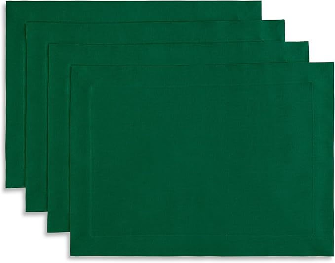 Solino Home Linen Placemats Set of 4 - Christmas Green Placemats 14 x 19 Inch - 100% Pure Linen Table Place Mats for St Patricks Day - Fete