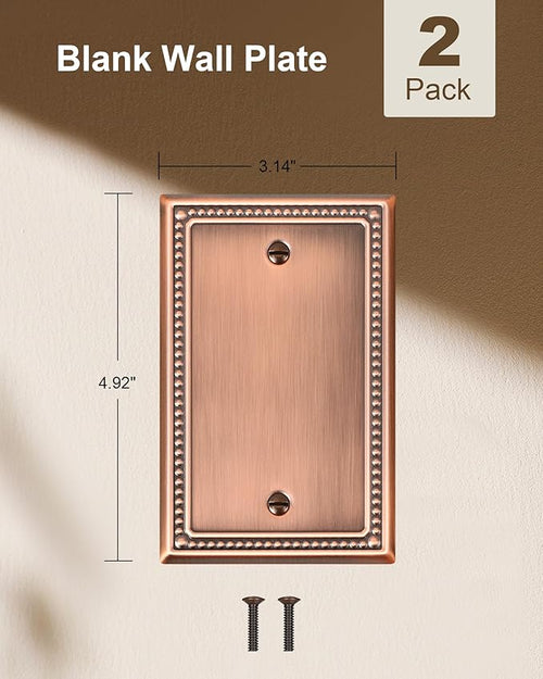 2-Pack Blank Outlet Cover Wall Plate, Metal Switch Plates Outlet Covers, Antique Copper Pearls Beaded Decorative Wall Plates for Electrical Outlets